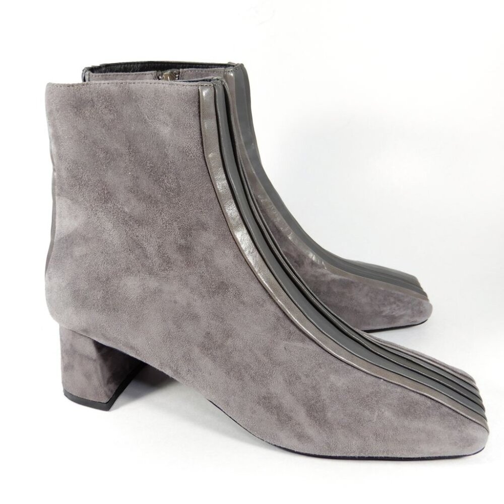 JEFFREY CAMPBELL Peace Out Square Toe Booties Size 8 Grey Suede Combo NEW $225